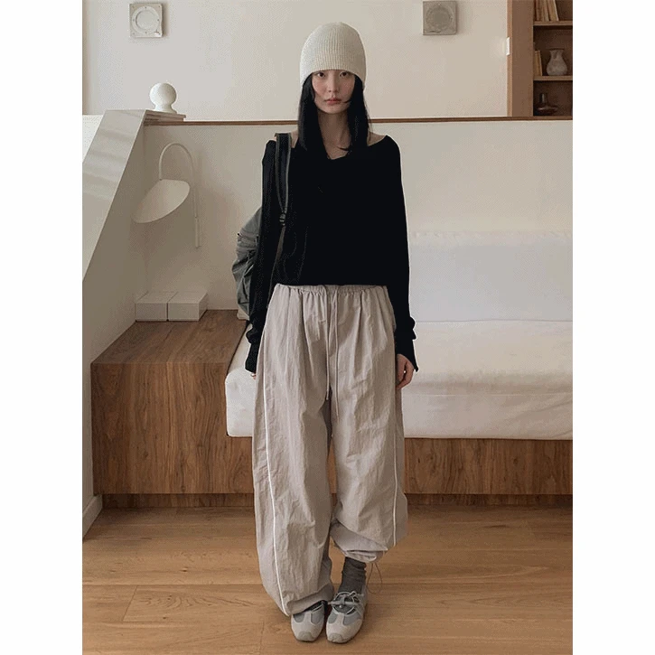 [숏,일반/밑단스토퍼]사이드핀턱13 밴딩삥줄나일론팬츠