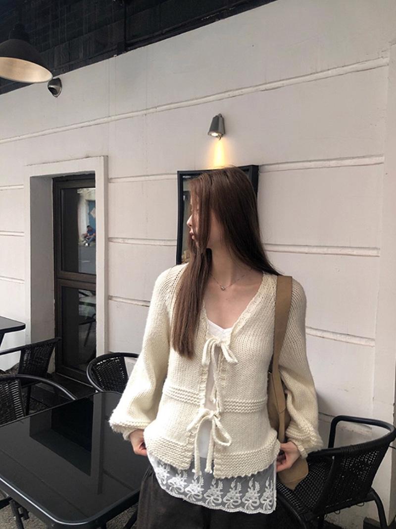 Cozy Wave Pattern Double Tie Knit Cardigan