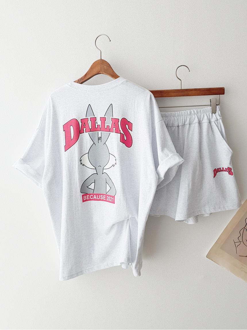 리케마켓 귀여워! 뒷모습도 예쁜 토끼 프린트 루즈핏 반팔 티셔츠 밴딩 반바지 숏팬츠 여름 바캉스 여행룩 데일리 홈웨어 트레이닝복 추리닝 세트