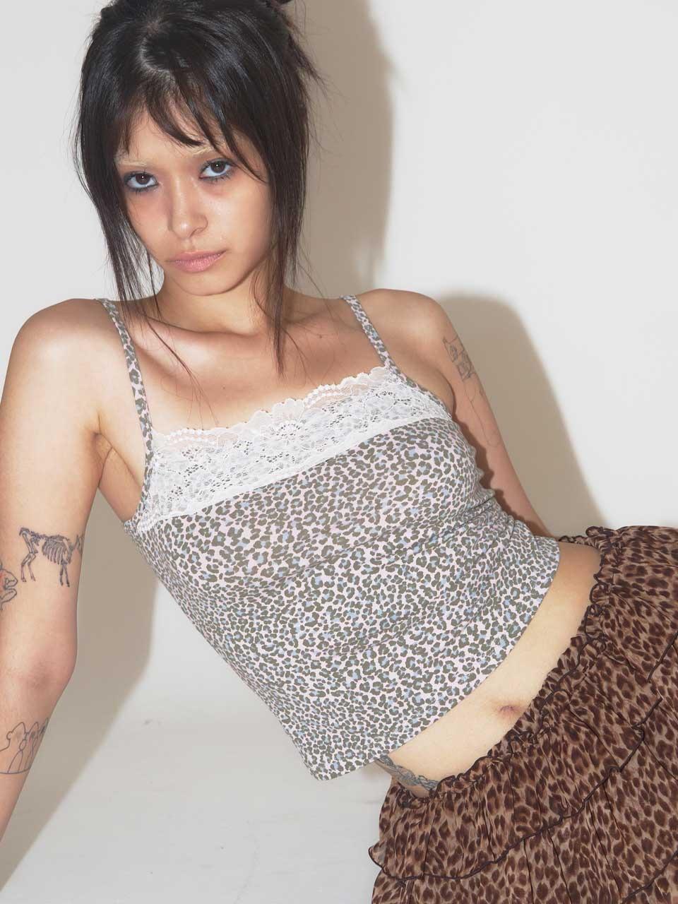 LEOPARD LACE TANK PINK