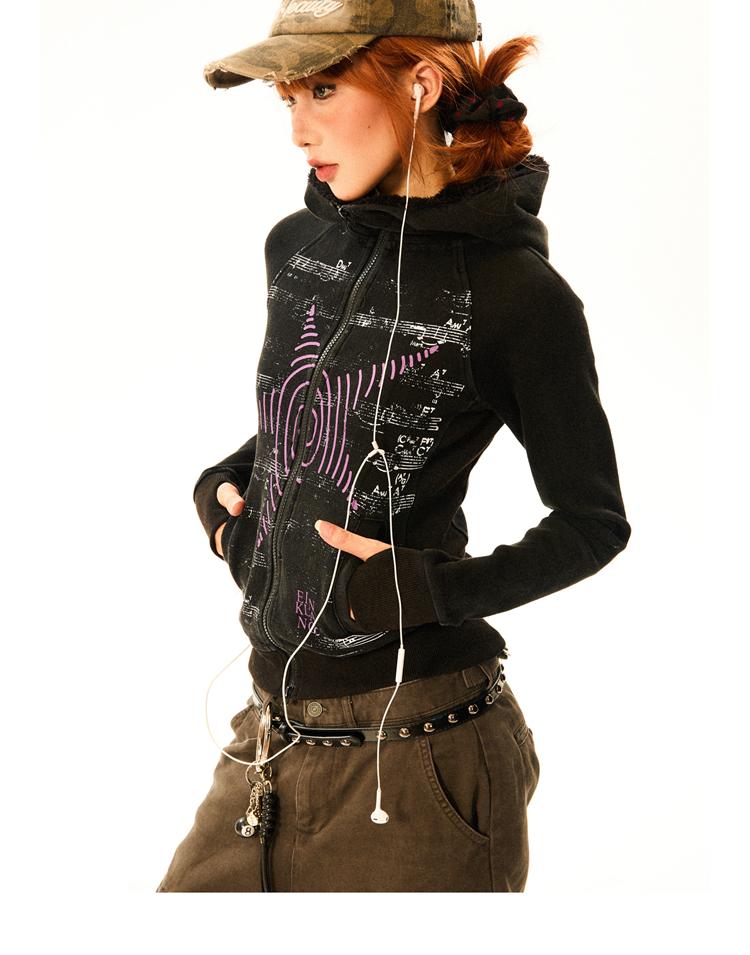 YOUNG STAGE Wave Star Slim High Neck Hoodie Jacket (2color)