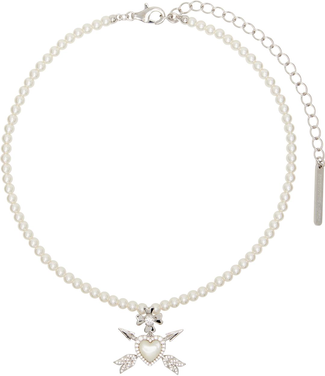 와이비민 에디션 쉘 하트 더블 애로우 목걸이