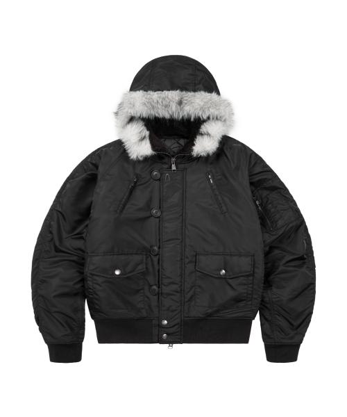 Hooded Fur MA-1 Jacket (Black)