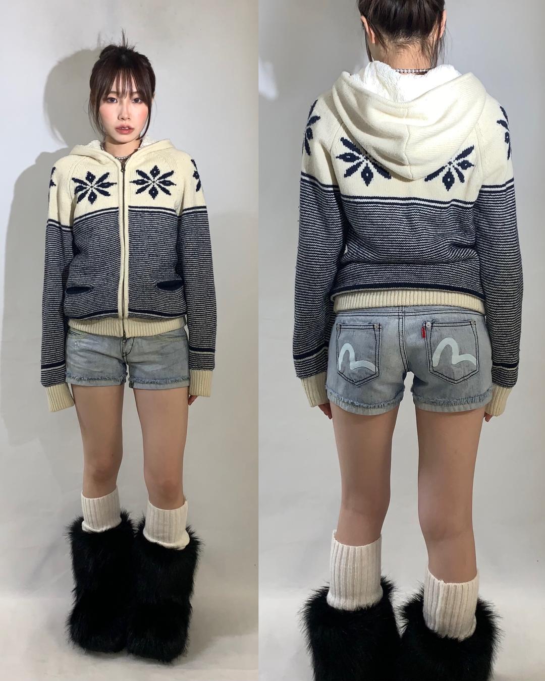 Jpn nordic pattern hood zip up