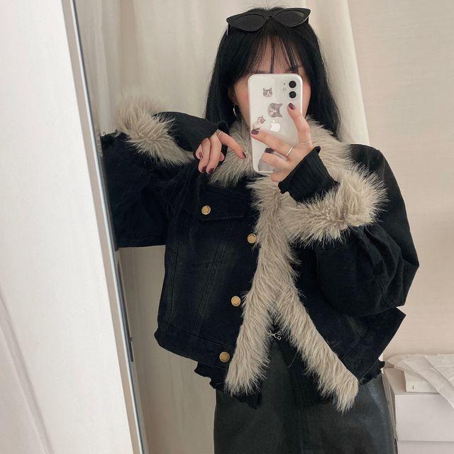 다크데님 베이비 퍼 청자켓_일랑