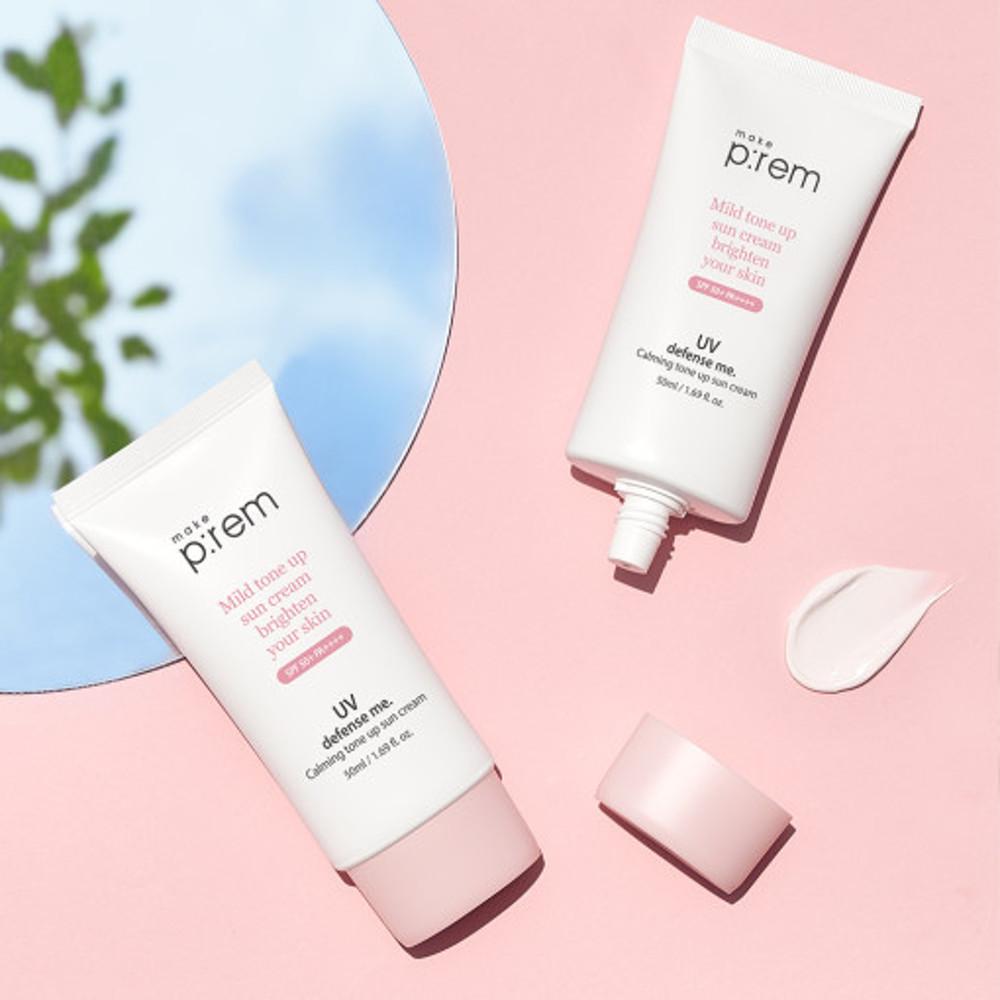 [무기자차] 메이크프렘 유브이 디펜스 미 카밍 톤업 선크림 50ml SPF 50+ PA++++ (+톤업20ml)