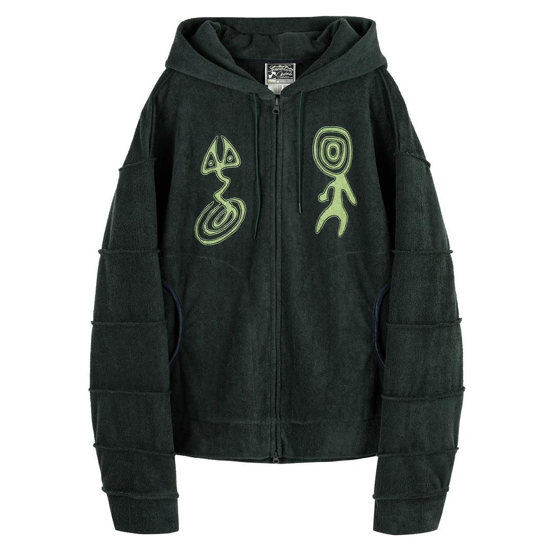 Segmented Sleeve Towel Logo Hoodie_11USJ101 D/GREEN