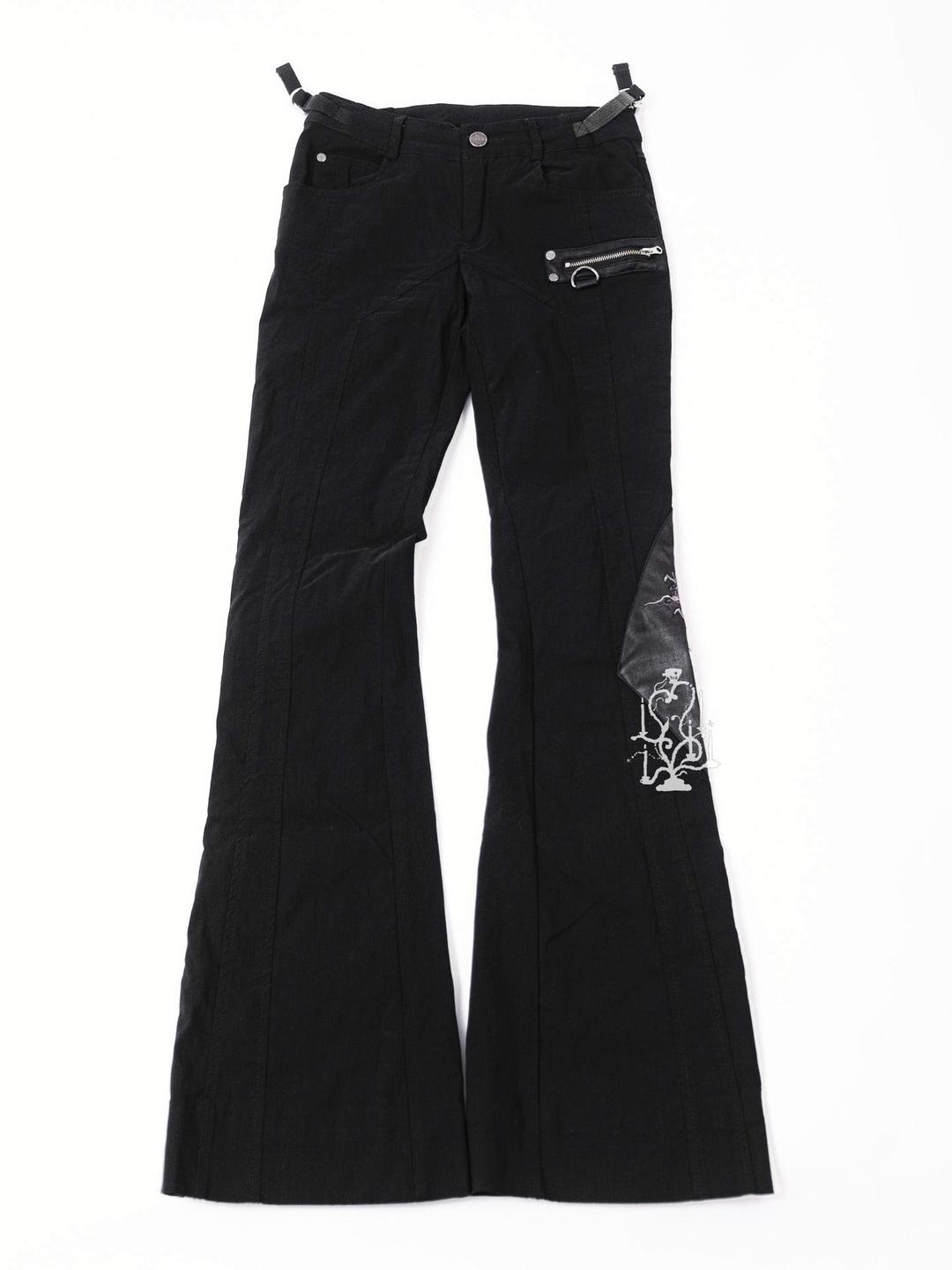 OZZ BLACK BUCKLE FLARE UTILITY TROUSERS