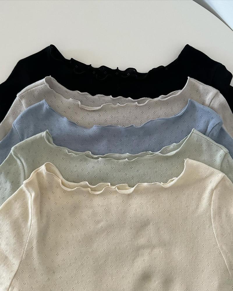 피브 여성 봄 레이어드 이너 크롭 물결 티