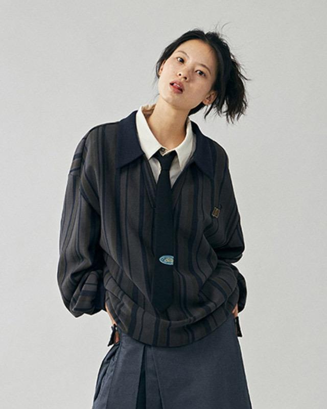 NIKKOGROCERY 투피스 레이어 풀오버 (다크 그레이)