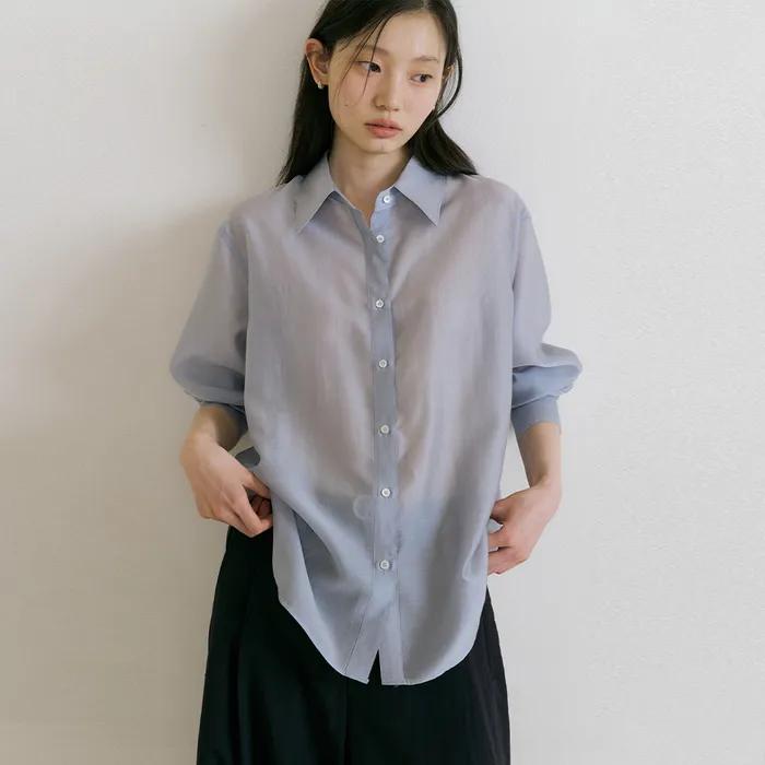 tencel basic shirt-s.blue