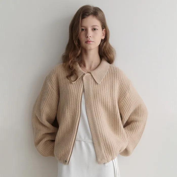 esy cashmere kara knit zip up_beige