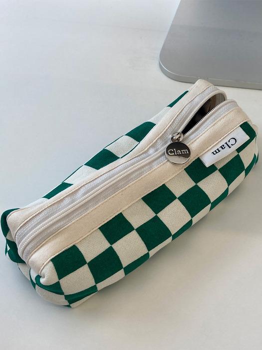 Clam round pencilcase _ Checker board green