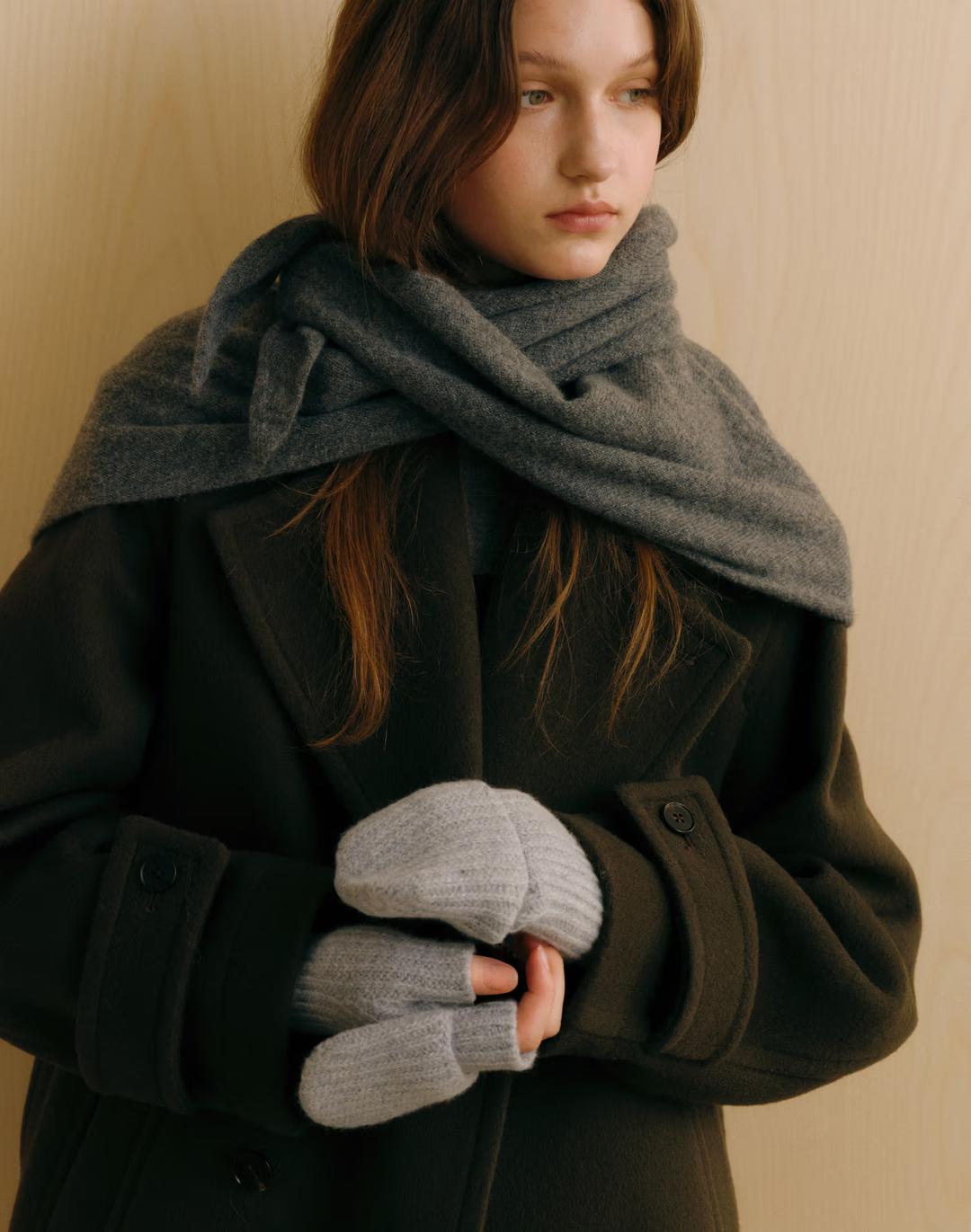 라이트블루멜란지 울혼방 오픈형 손모아장갑