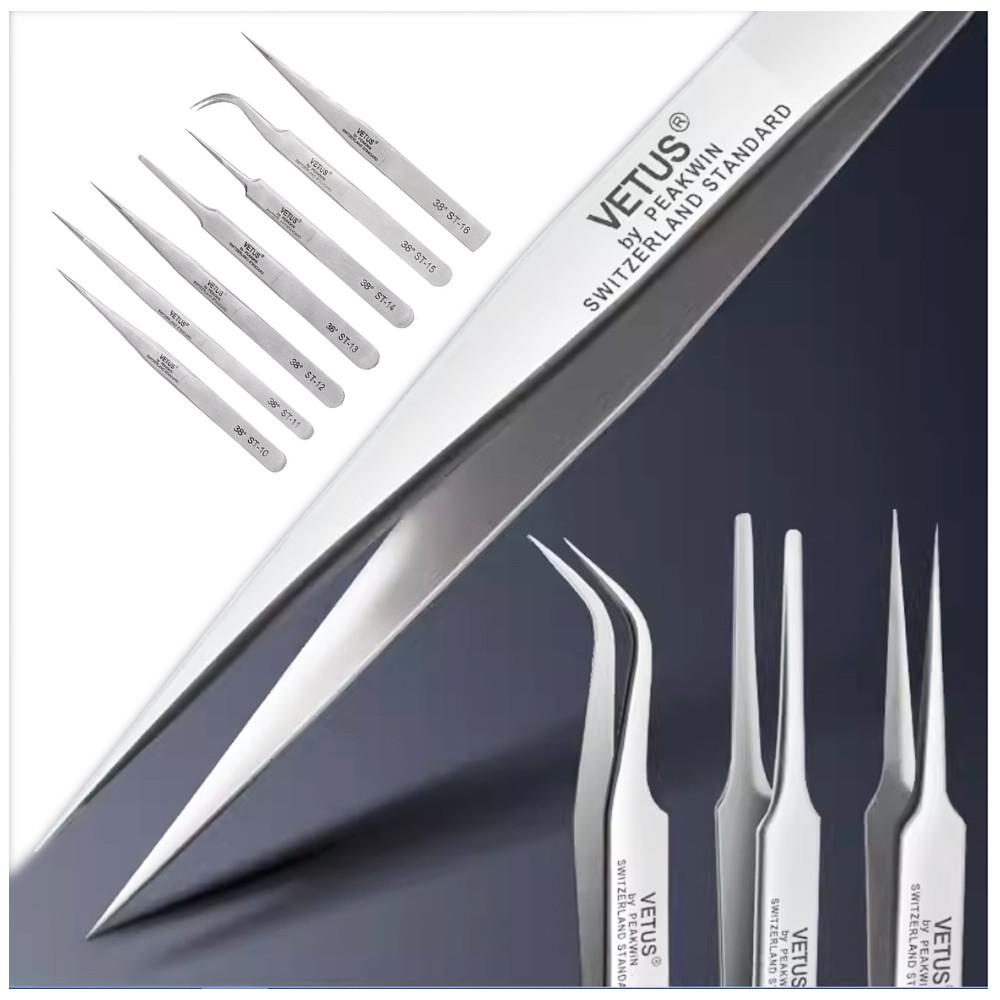 속눈썹 핀셋 쪽집게 연장도구 전문가용 핀셋 미세 족집게 비투스 트위저 38도 ST(실버)