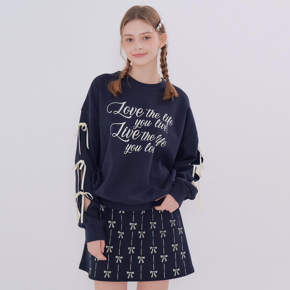 메타퍼 여성 맨투맨 프린팅 긴팔 티셔츠 스웻셔츠 리본 : 메타퍼