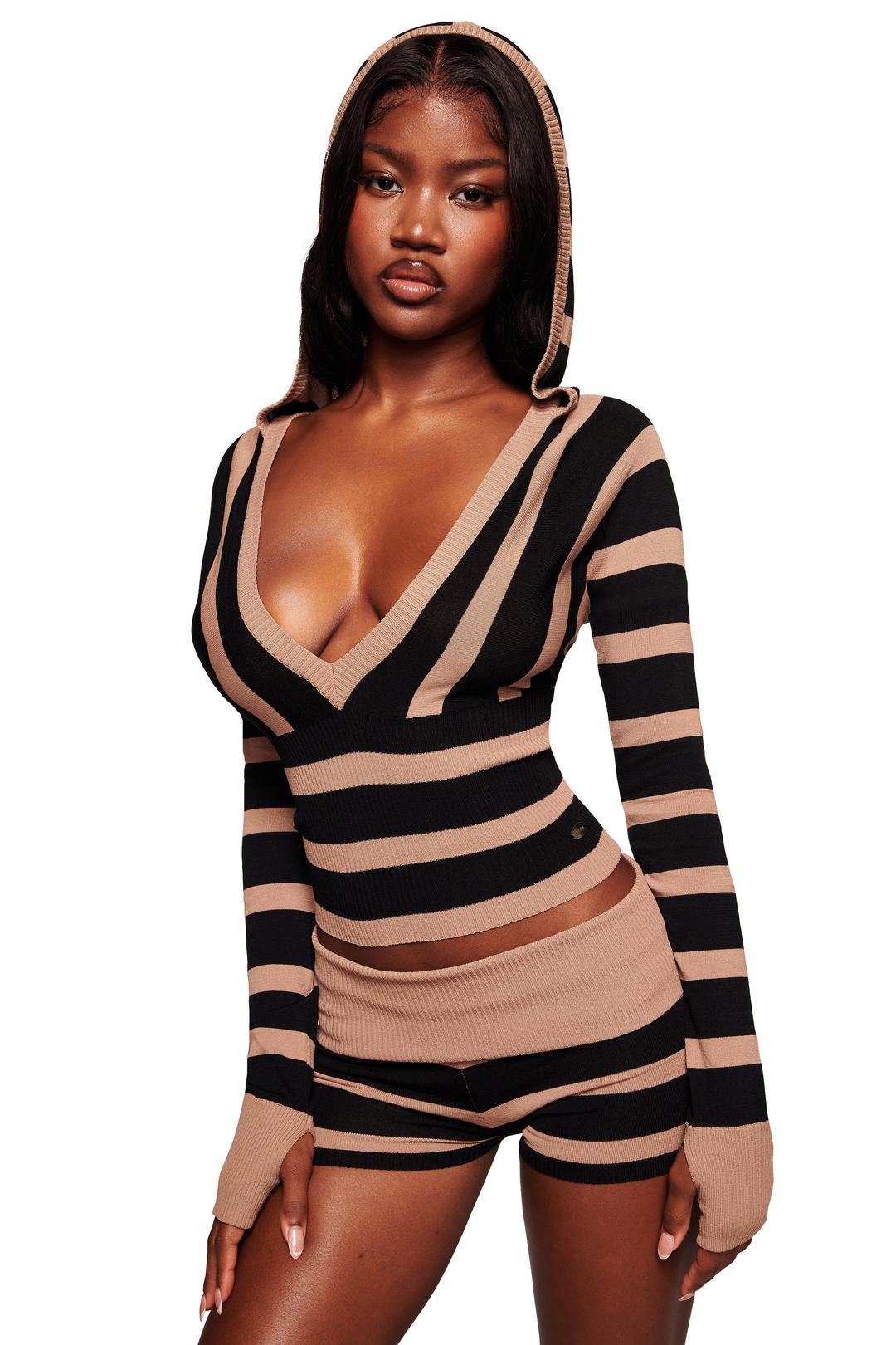 SUZI SWEATER - BLACK AND TAN STRIPE