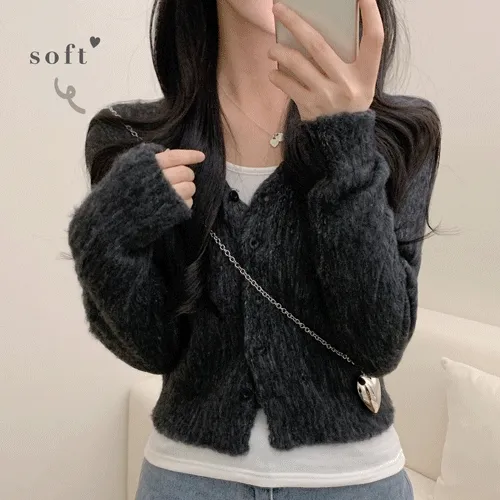 [보들/고퀄!] 멜로우 소프트 브이넥 크롭 가디건 (4color)