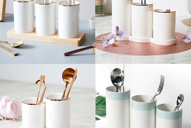 트렌디하고 감성적인 도자기/스텐 수저통 모음