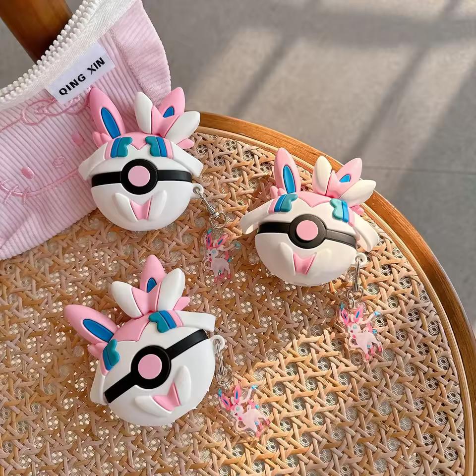 Airpods Pro 2 케이스의 경우, Pokemon Sylveon Ball 실리콘 이어폰 보호 케이스 Airpods 4 케이스 여성용 여성용 키 체인