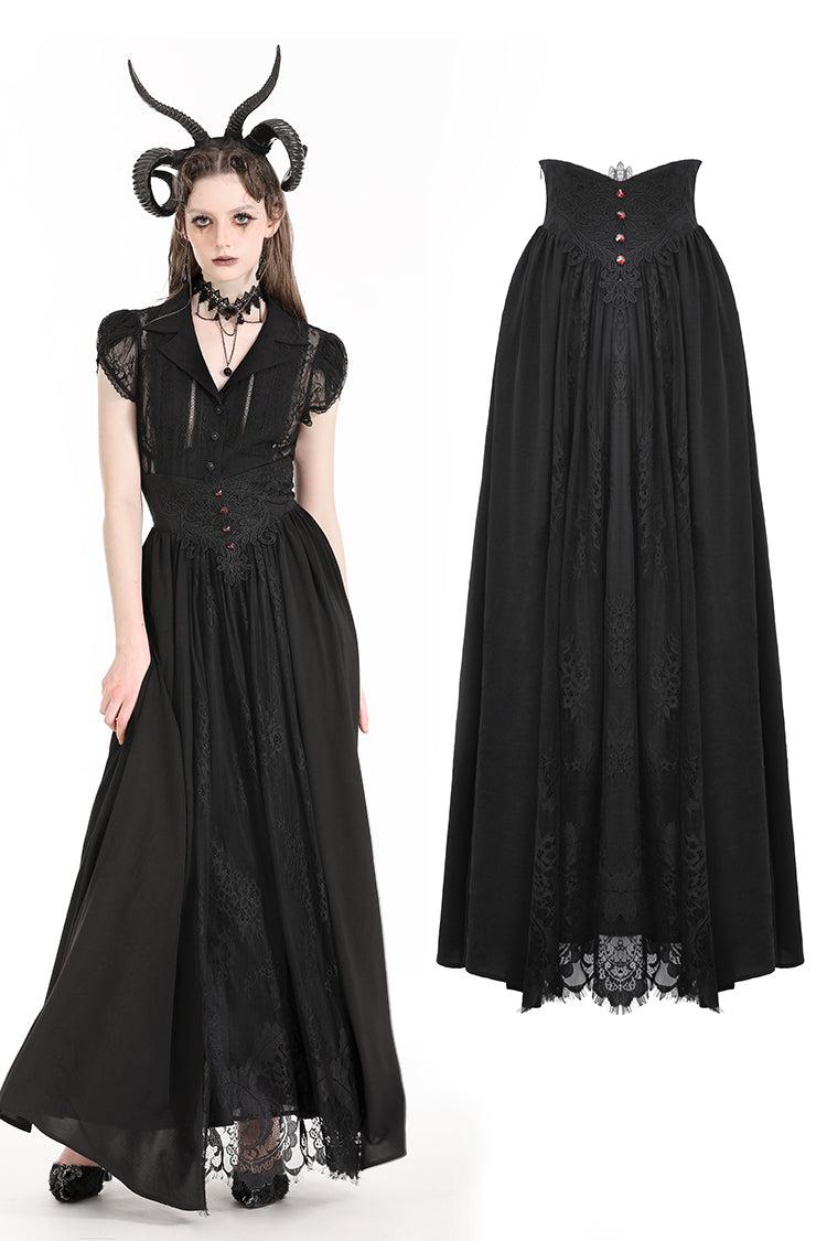 Gothic heart embroidered black maxi skirt KW345 - XS