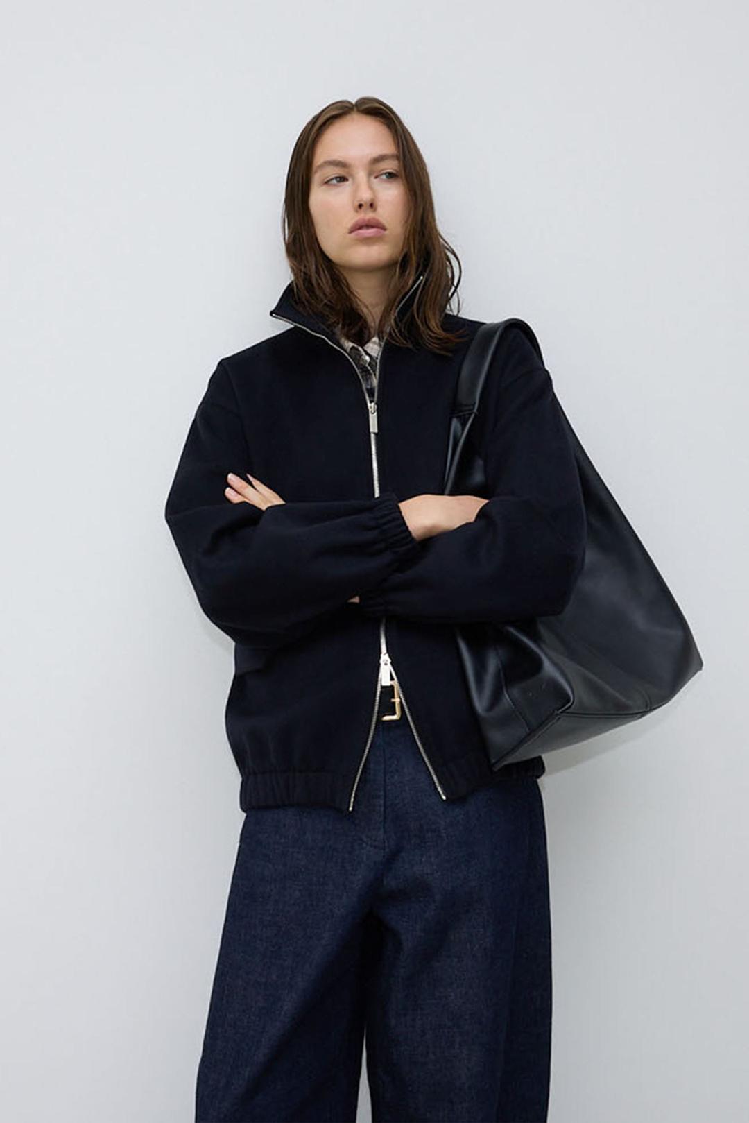 Lambswool padded zip-up Jacket_d/navy