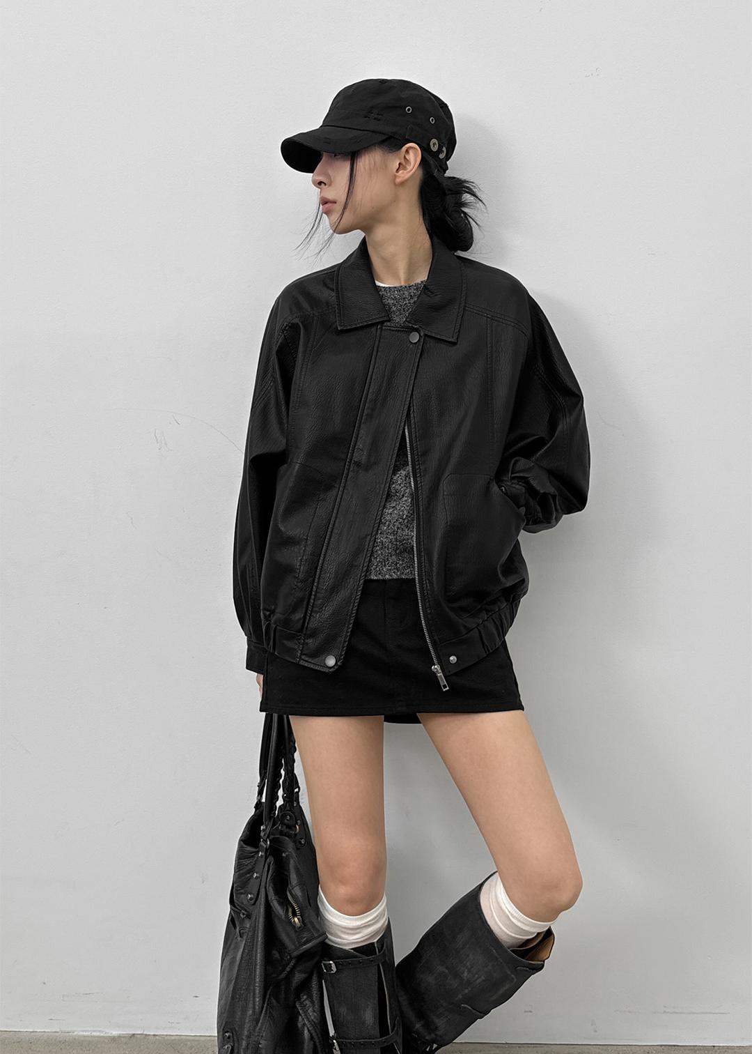 미멜 루즈핏 레더 점퍼