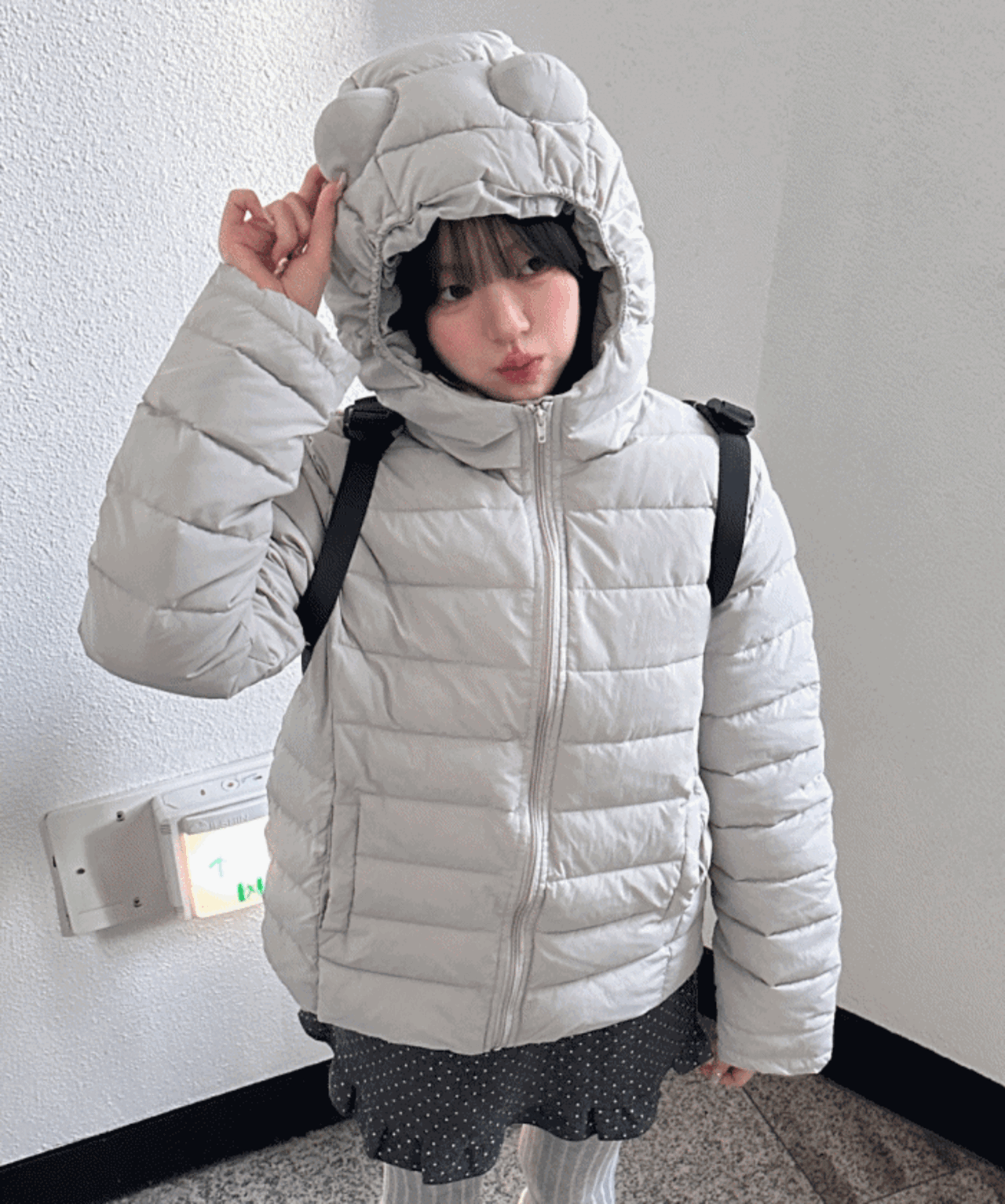 베어 포인트 스트링 후드 경량 패딩