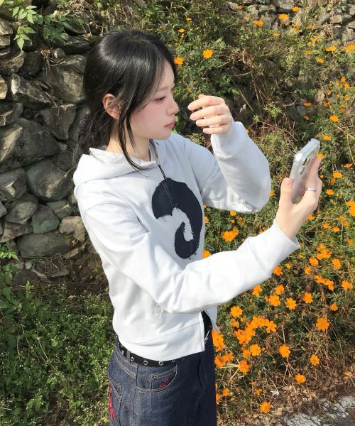 혼 아플리케 후드집업 스카이블루