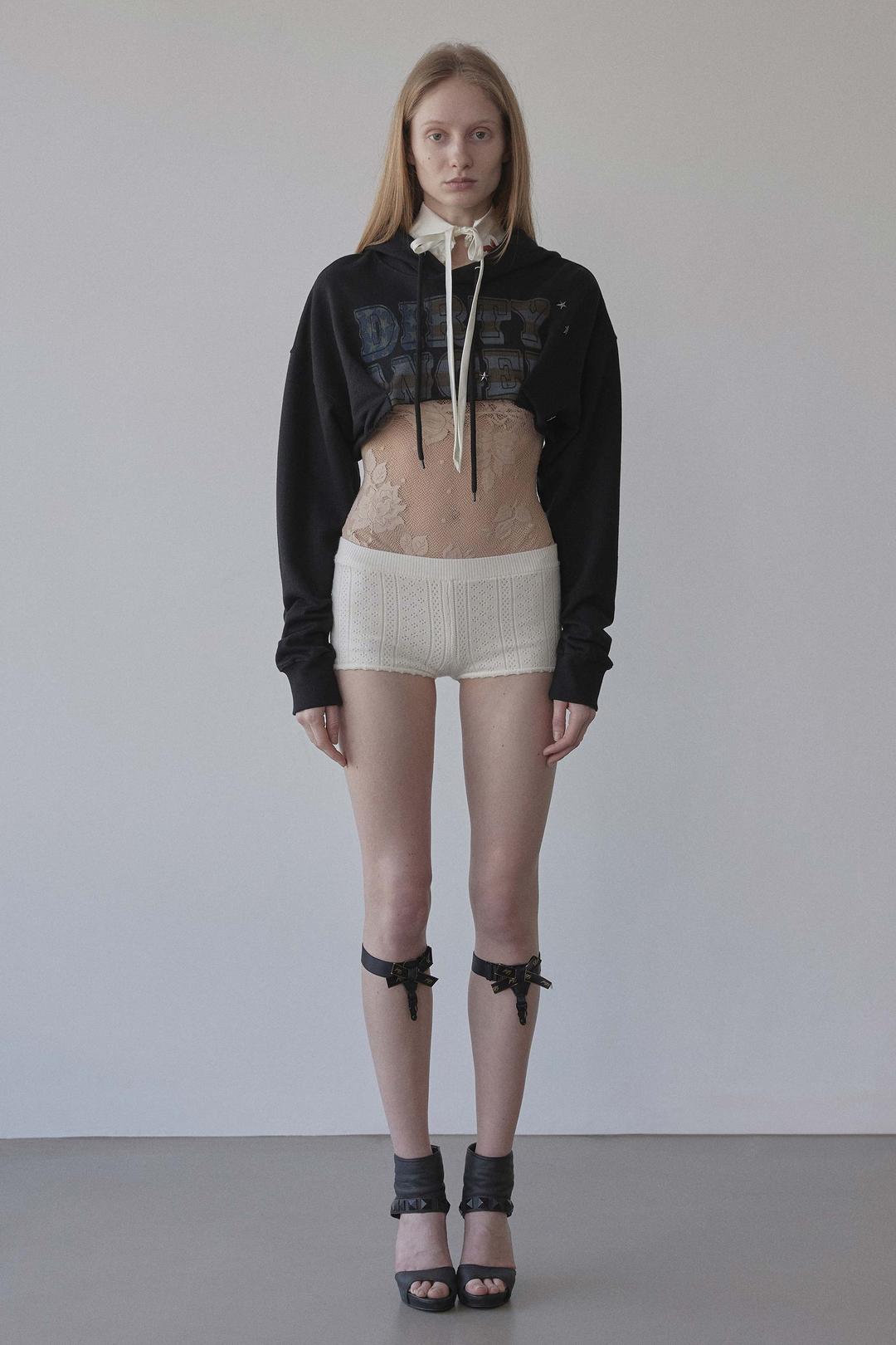 Glitter Flag Crop Hoodie Black