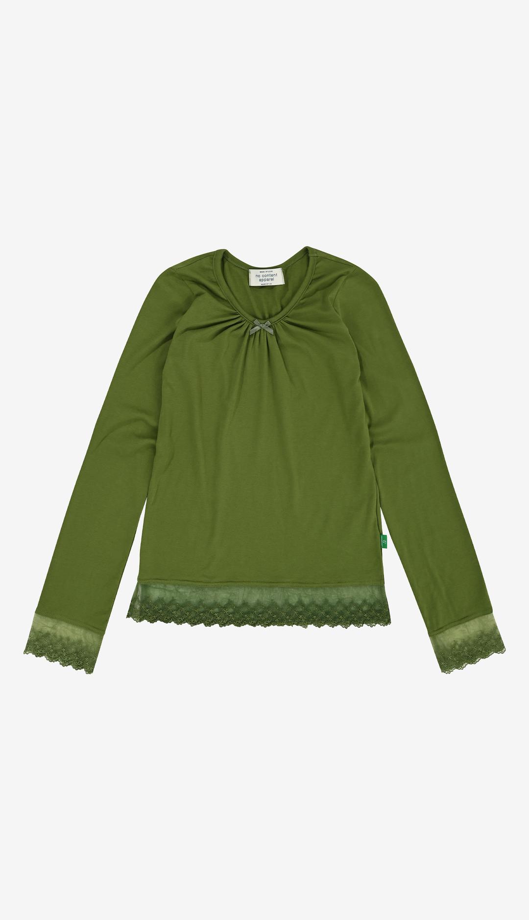 229. Lace Shrring T _ Pickle Green