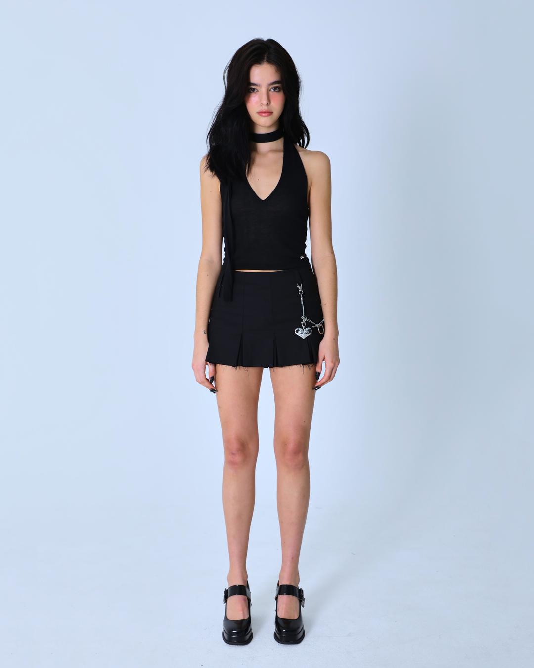 DOUBLE BELT LOOP MINI SKIRT [BLACK]
