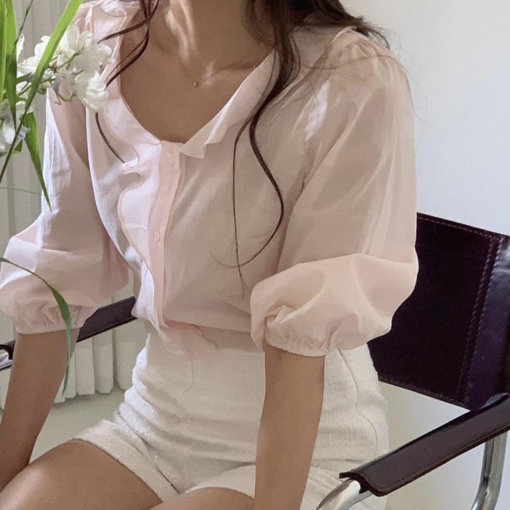 미니 프릴 7부 소매 블라우스