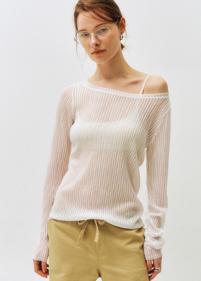 Sheer Stripe Long Sleeve T-shirt_CTT367(White)