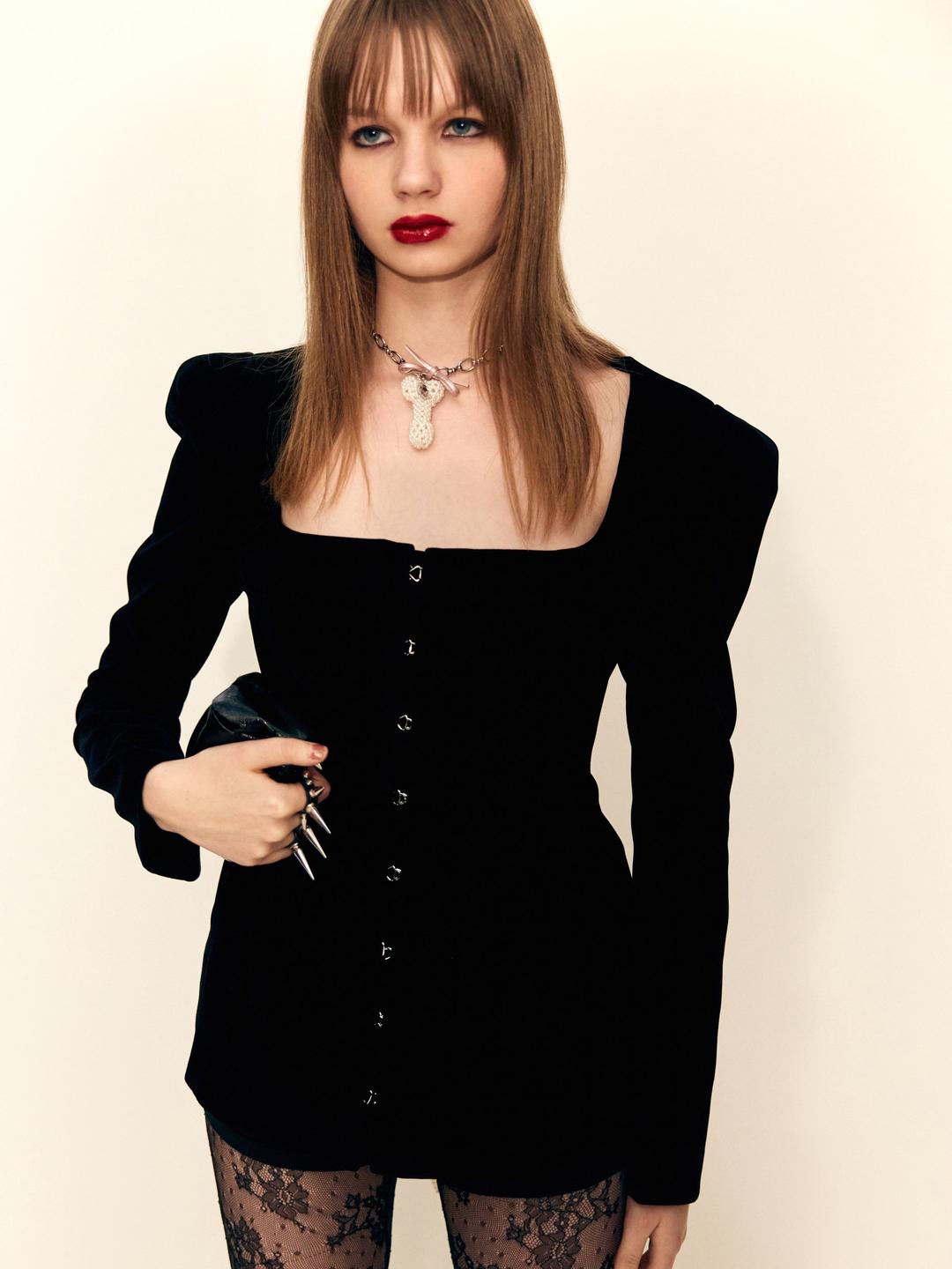Black Suede Baroque Suit - XS
