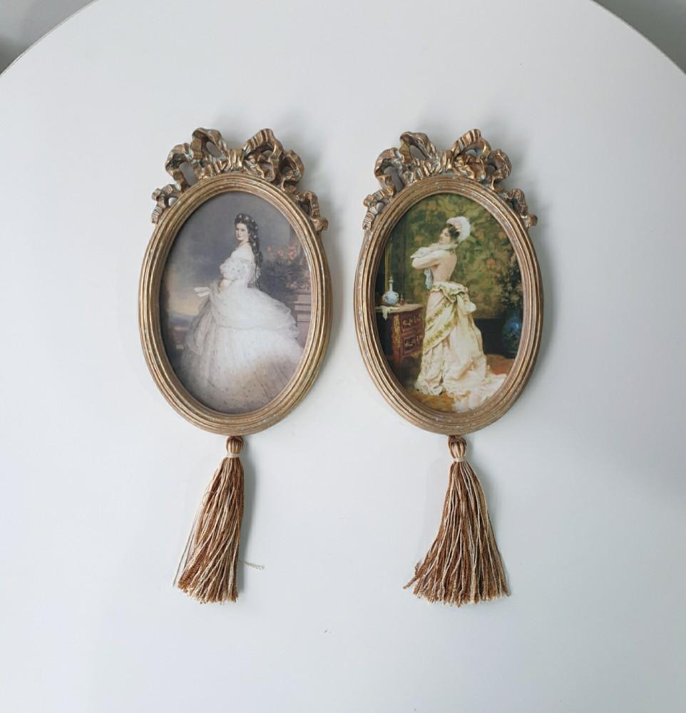 빅토리안 여인 그림 리본 타원 태슬 벽걸이 액자 벽장식 엔틱 앤틱 빈티지