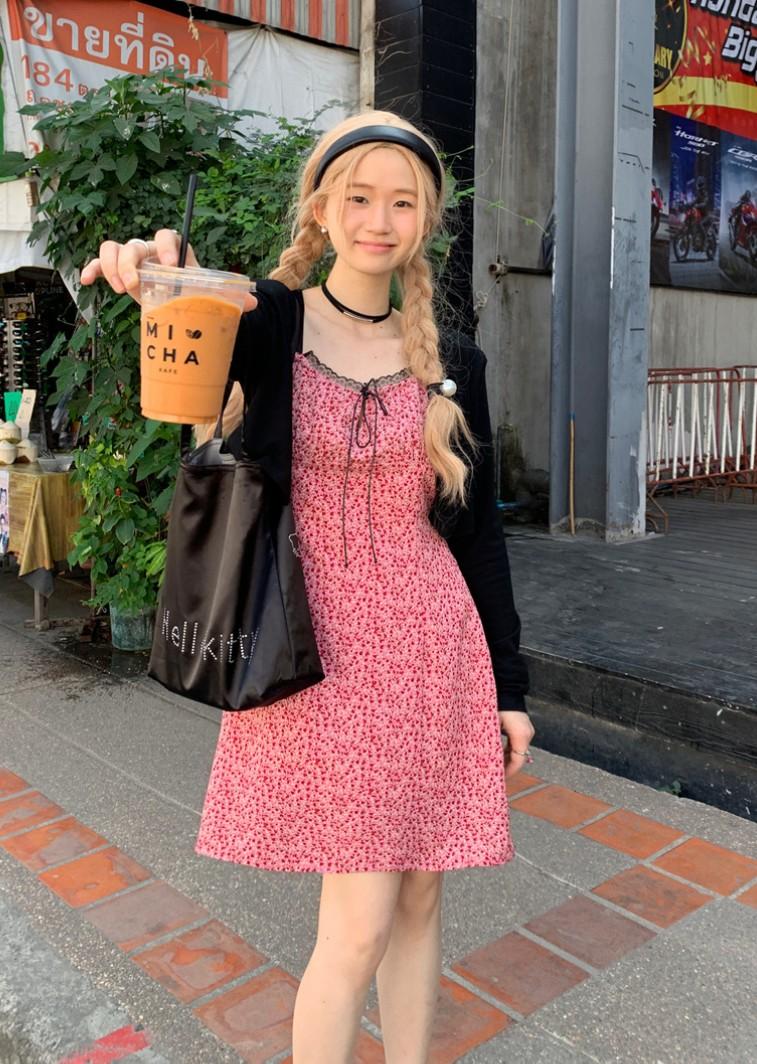 커브미 [L-4XL/빅사이즈] 레이스 레드 레이어드 여름원피스 플라워 미니원피스 휴양지원피스 비치원피스 동남아원피스 나시원피스 밴딩원피스 워터밤 여행룩원피스