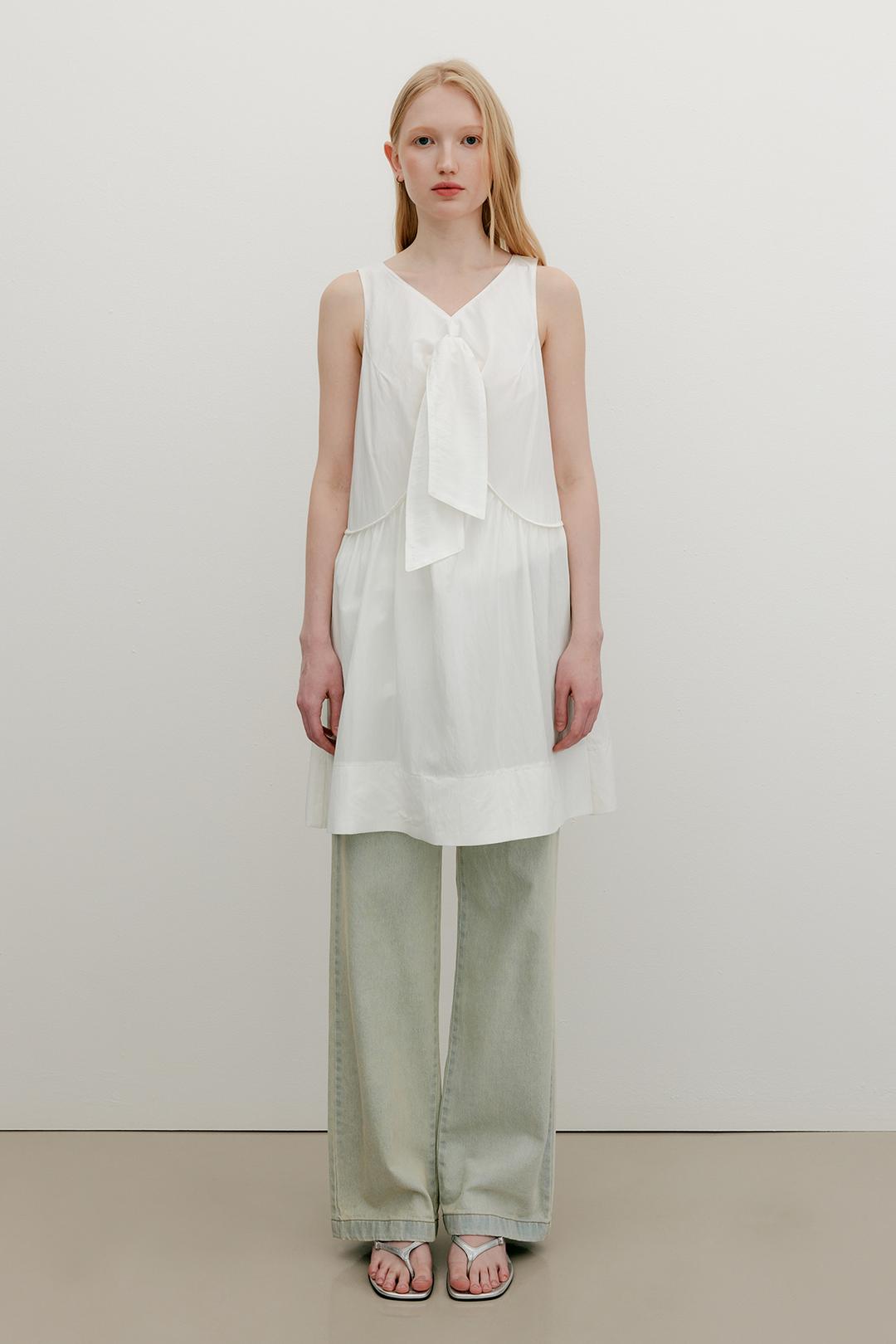 RIBBON SLEEVELESS DRESS TOP - IVORY