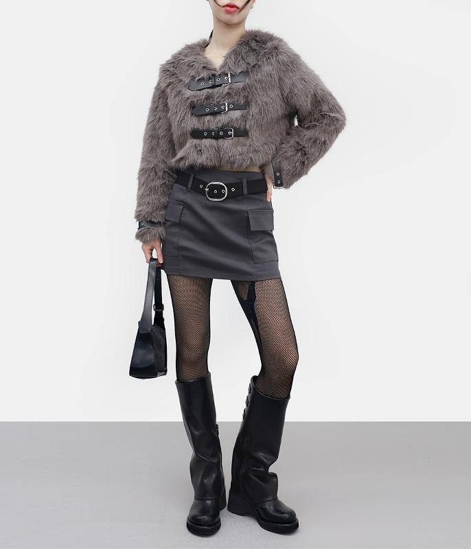 리터한 버클 퍼 자켓