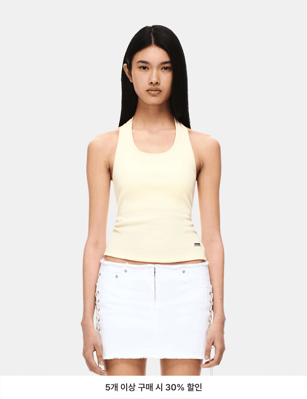 코튼 립 홀터넥 브라탑