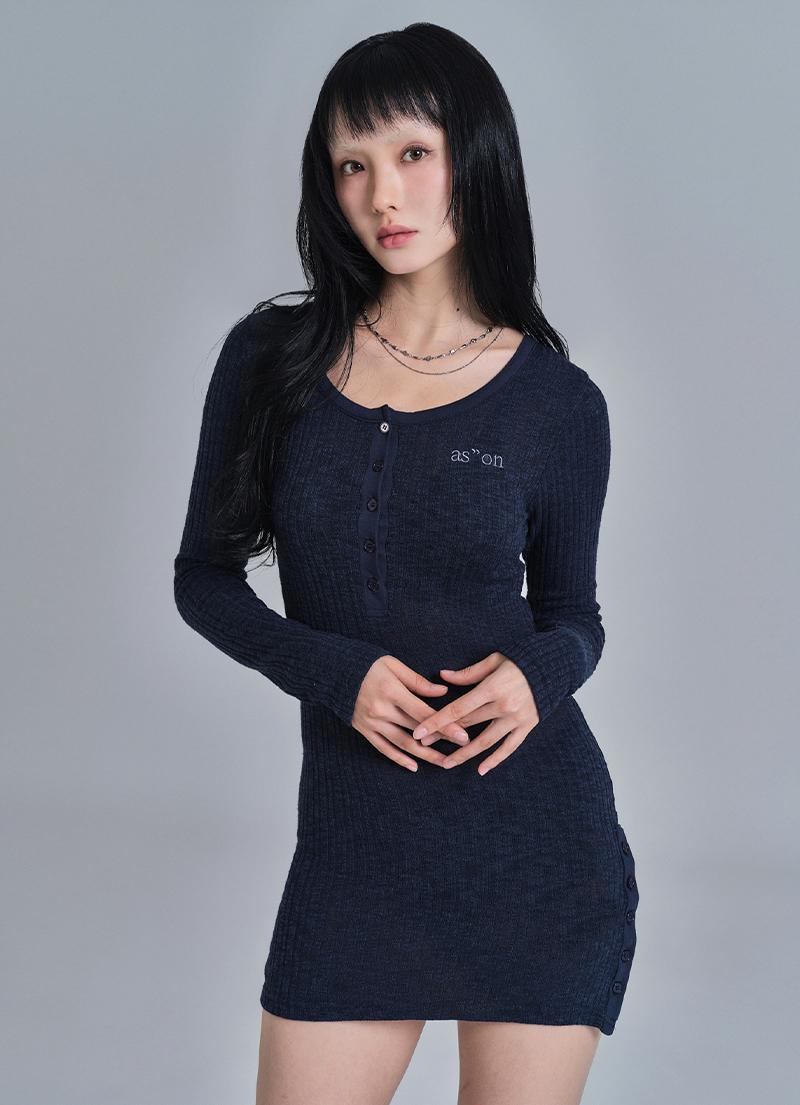 LIBBED COMBI MINI DRESS / BLUE-GREEN
