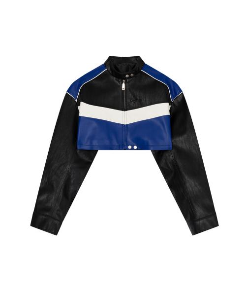 CROPPED BIKER LEATHER JACKET, BLUE