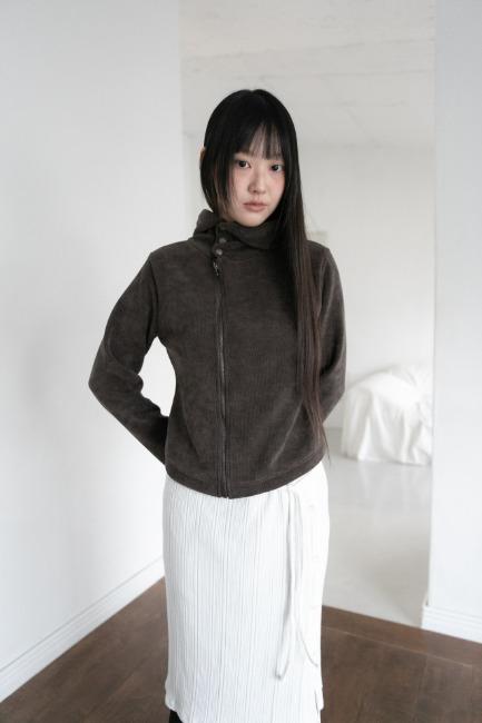 오무수히 neck 3 Button fluffy hood zip-up(3colors)