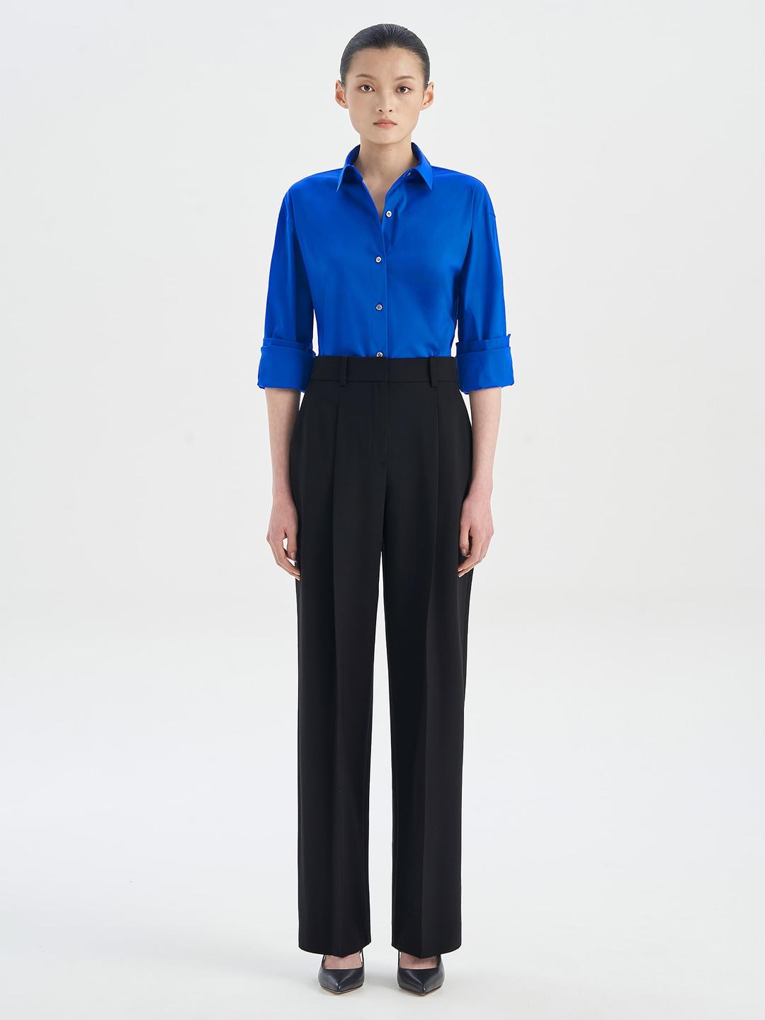Women Good Wool Pleat Trouser - Black