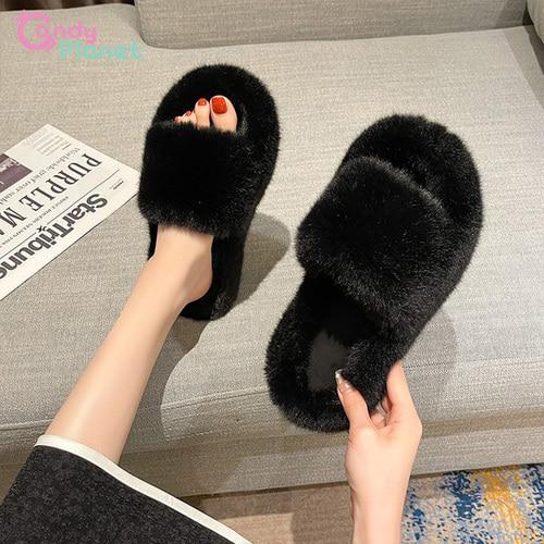 [당일출고 무배] 겨울 밍크 털 슬리퍼 거실화 실내화 슬리퍼 신발 뮬 슬립온 양털 털신 실외화 학교 캔디플래닛