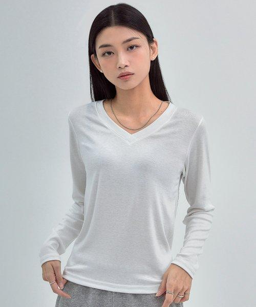 브이넥 긴팔 티셔츠 화이트