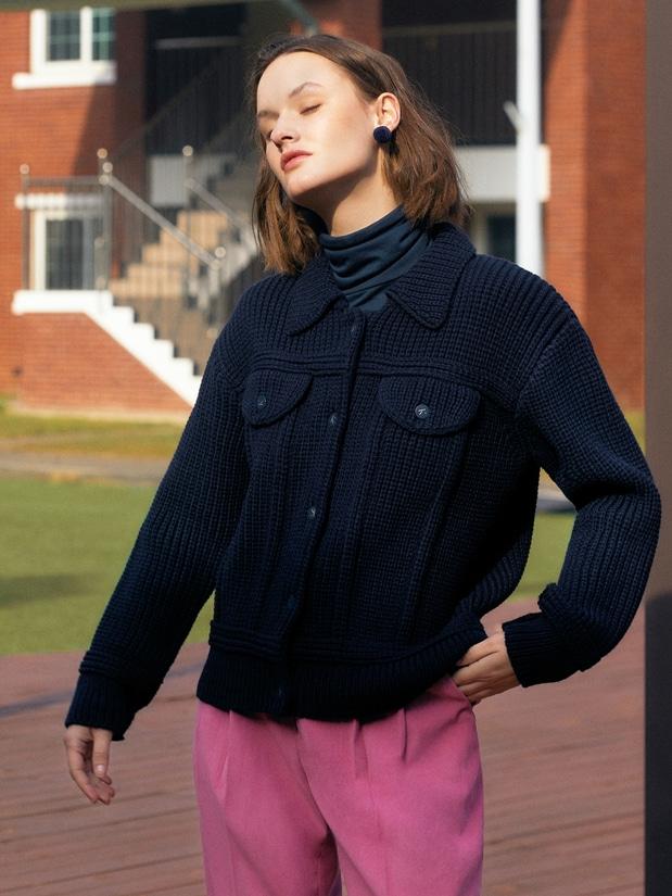 KNIT DENIM JACKET_NAVY