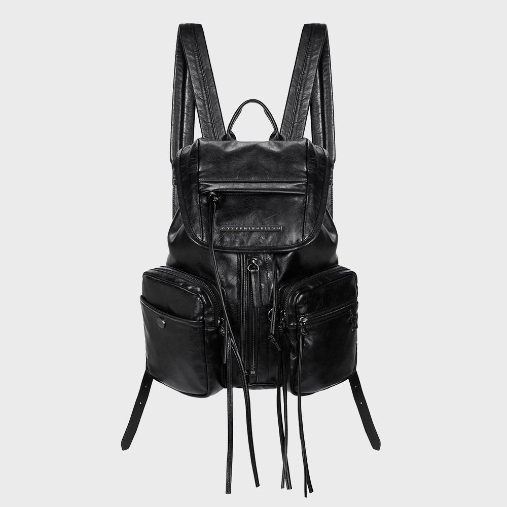 Zipper Finishing Flap Mini Back Pack [ Black ]