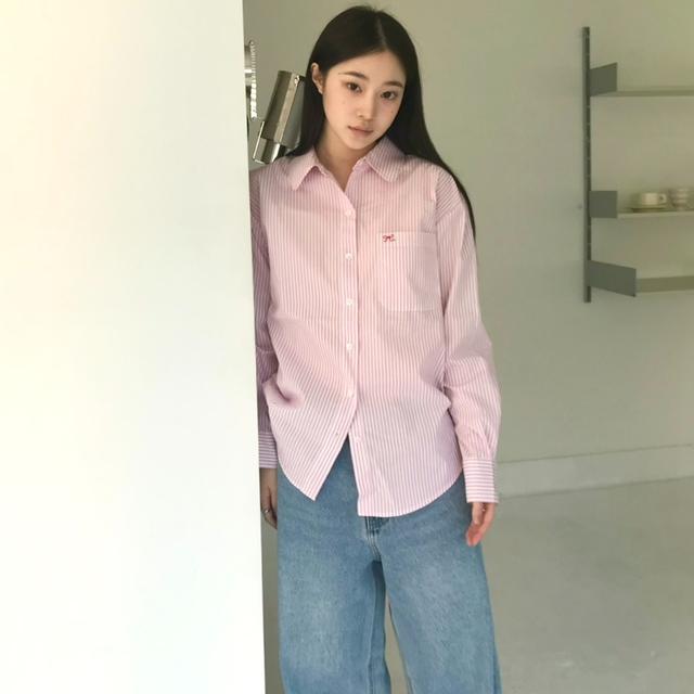 ROUND COLLAR POCKET SHIRT PINK STRIPE