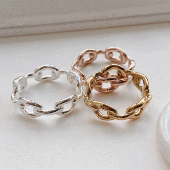[써지컬스틸] 주물 볼드 스퀘어 체인 반지 (3color)